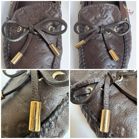 Auth Louis Vuitton Gloria Brown Monogram Leather Loafers EU N37 US 6 - Picture 2 of 12